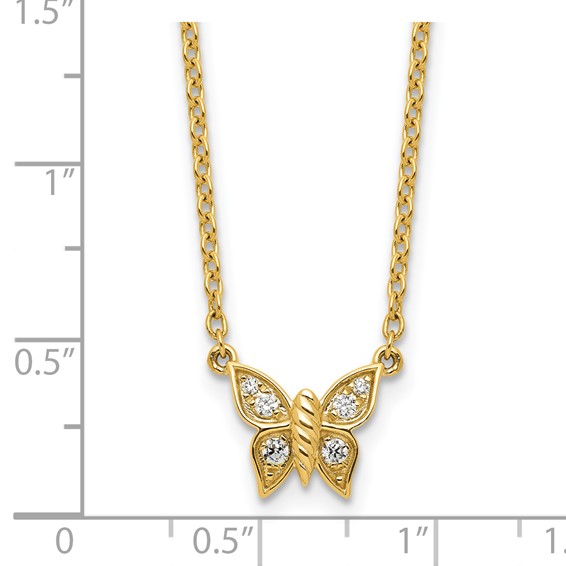 14K Polished 1/10 carat Diamond Butterfly 18 inch Necklace