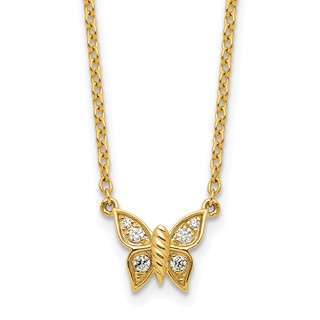 14K Polished 1/10 carat Diamond Butterfly 18 inch Necklace