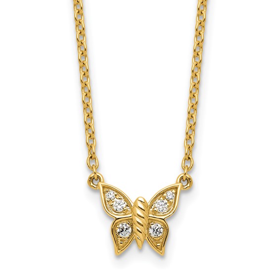 14K Polished 1/10 carat Diamond Butterfly 18 inch Necklace