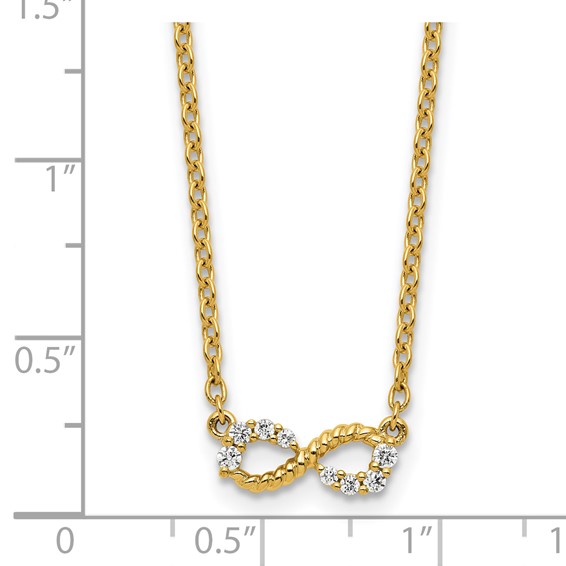 14K Polished and Beaded 1/8 carat Diamond Infinity Symbol 18 inch Necklace