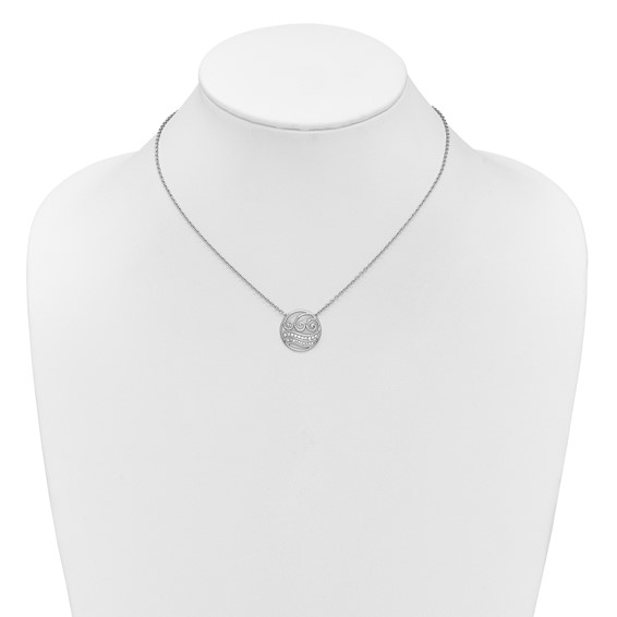 14K White Gold Polished 1/6 carat Diamond Circle with Waves 18 inch Necklace