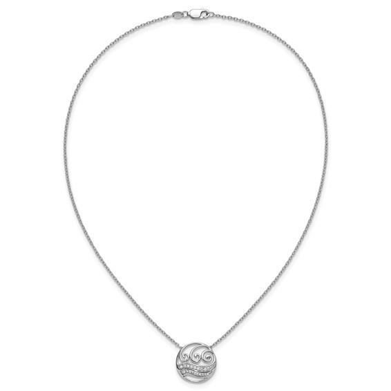 14K White Gold Polished 1/6 carat Diamond Circle with Waves 18 inch Necklace