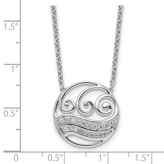 14K White Gold Polished 1/6 carat Diamond Circle with Waves 18 inch Necklace