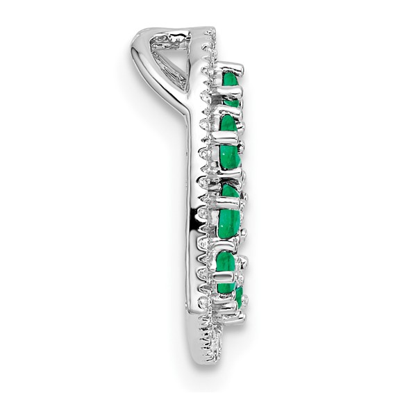 14K White Gold Polished Diamond and Emerald Heart Chain Slide