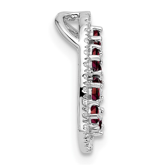 14K White Gold Polished Diamond and Garnet Heart Chain Slide