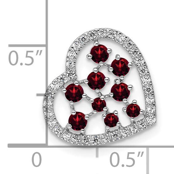 14K White Gold Polished Diamond and Garnet Heart Chain Slide