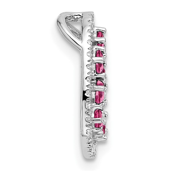 14K White Gold Polished Diamond and Pink Tourmaline Heart Chain Slide