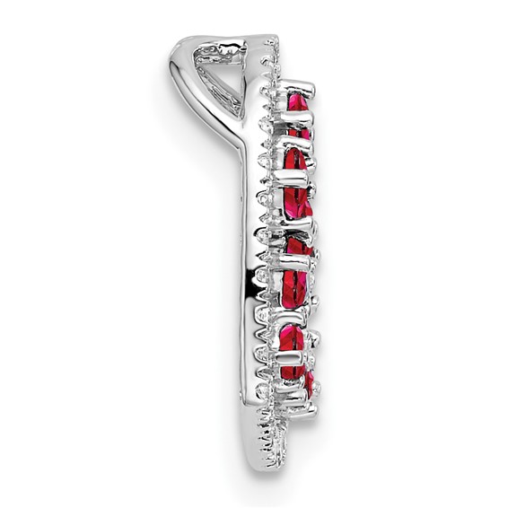 14K White Gold Polished Diamond and Ruby Heart Chain Slide