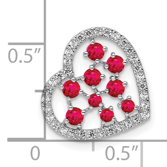14K White Gold Polished Diamond and Ruby Heart Chain Slide