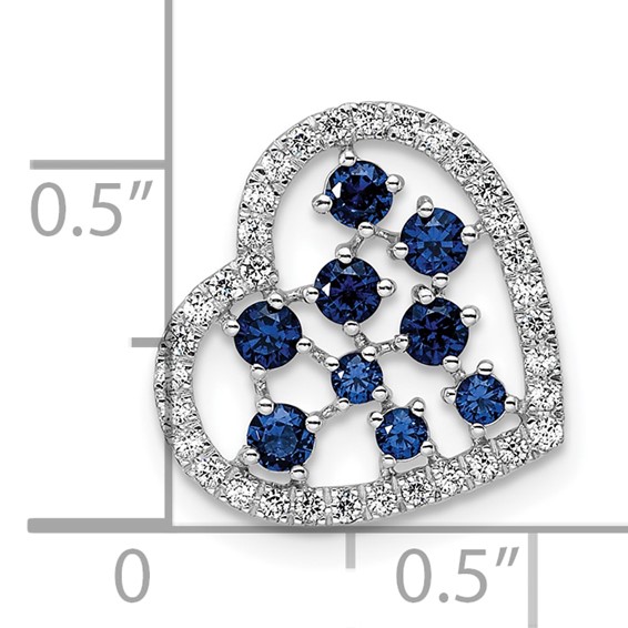 14K White Gold Polished Diamond and Sapphire Heart Chain Slide