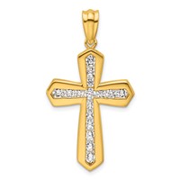 True Origin 14K Yellow Gold 1 Carat Lab Grown Diamond VS+ F+ Complete Cross Pendant view 1