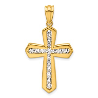 True Origin 14K Yellow Gold 1 carat Lab Grown Diamond VS+ F+ Complete Cross Pendant