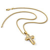 True Origin 14K Yellow Gold 1 Carat Lab Grown Diamond VS+ F+ Complete Cross Pendant view 5