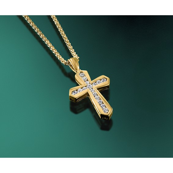 True Origin 14K Yellow Gold 1 carat Lab Grown Diamond VS+ F+ Complete Cross Pendant