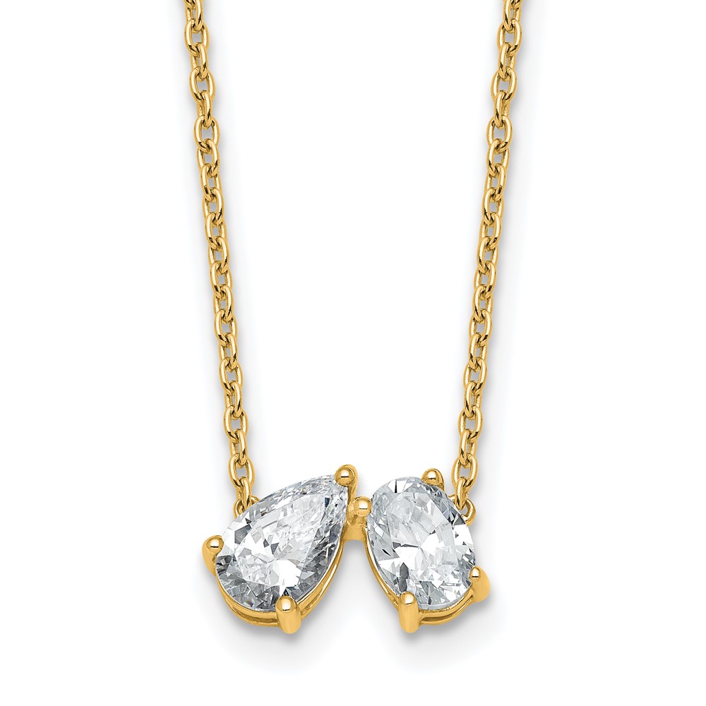 True Origin 14K Yellow Gold 1.50 Carat Lab Grown Diamond VS+ F+ Complete Two Stone Necklace, 18"