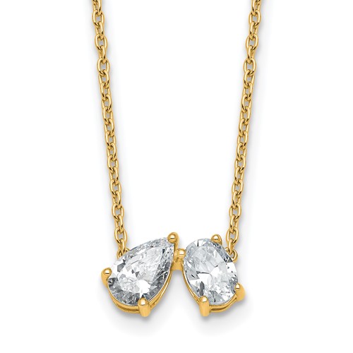 True Origin 14K Yellow Gold 1.50 Carat Lab Grown Diamond VS+ F+ Complete Two Stone Necklace, 18"