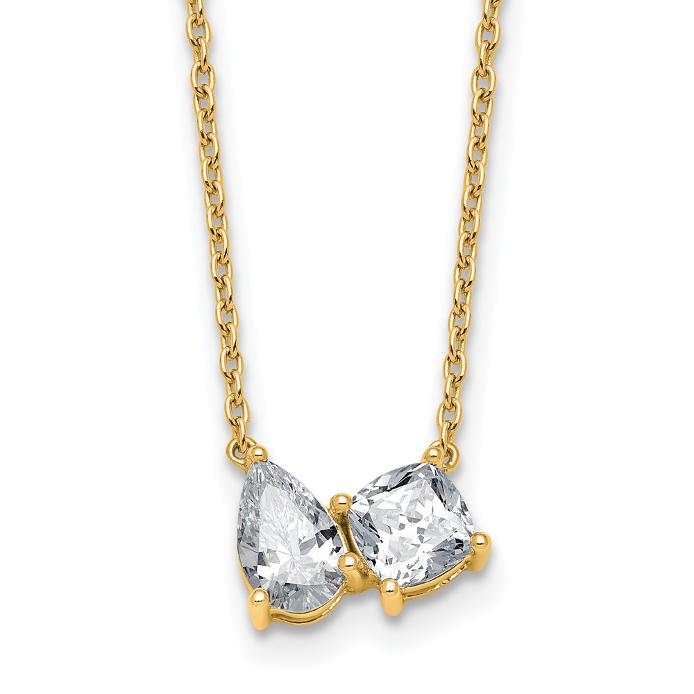True Origin 14K Yellow Gold 1.75 Carat Lab Grown Diamond VS+ F+ Complete Two Stone Necklace, 18"