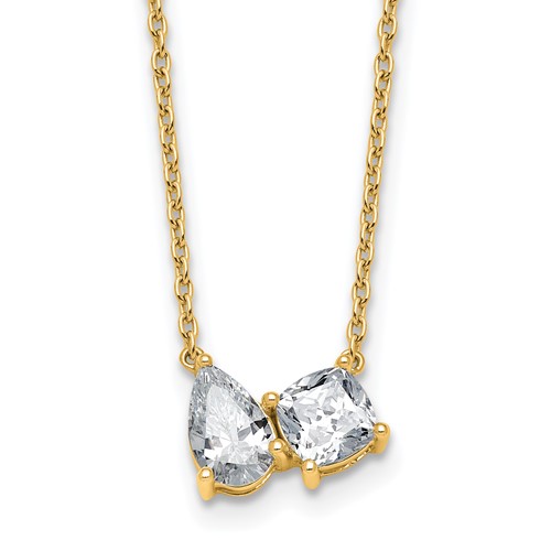True Origin 14K Yellow Gold 1.75 Carat Lab Grown Diamond VS+ F+ Complete Two Stone Necklace, 18"