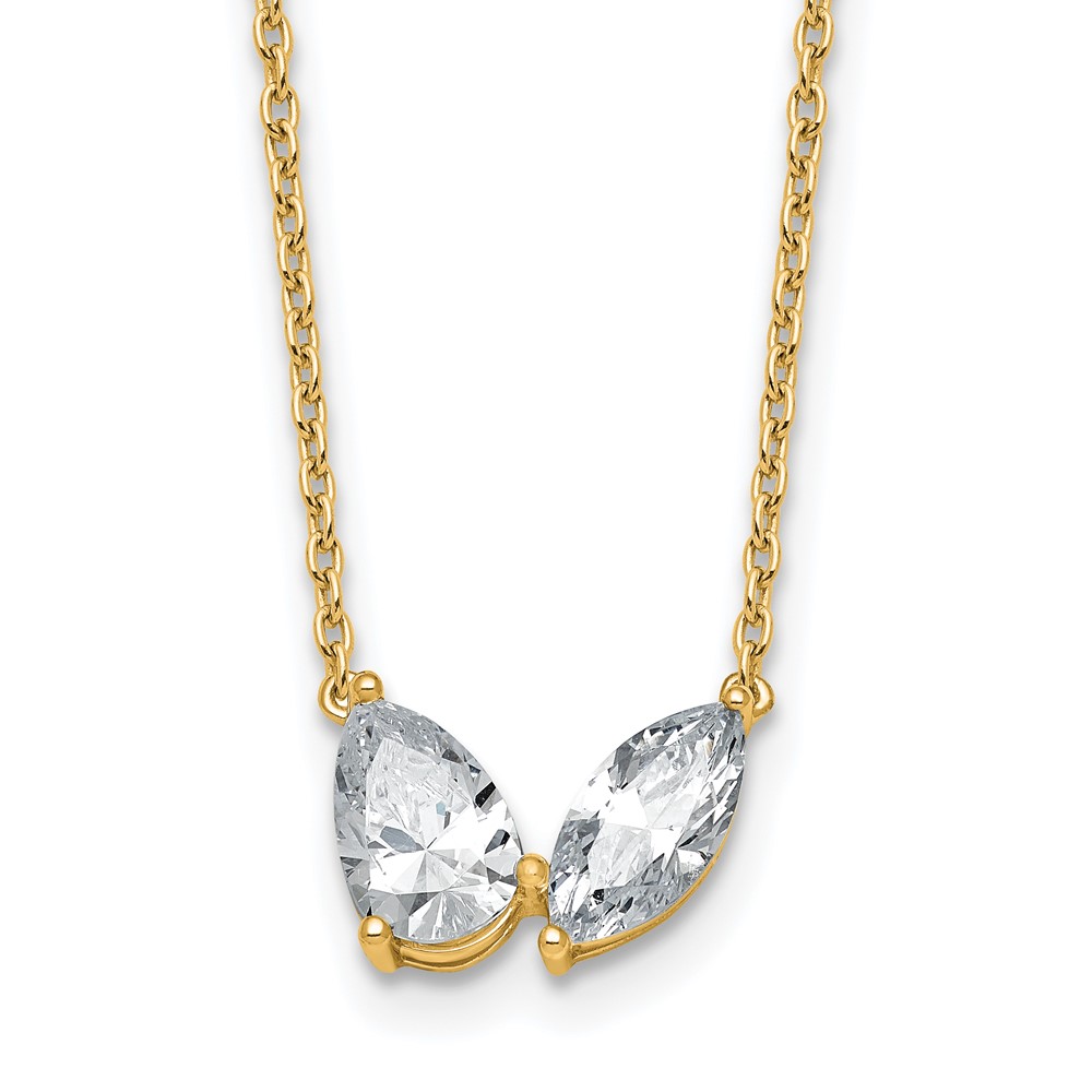 True Origin 14K Yellow Gold 1.62 Carat Lab Grown Diamond VS+ F+ Complete Two Stone Necklace, 18"