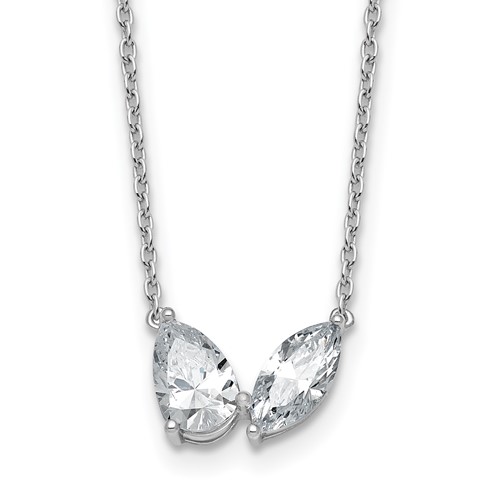 True Origin 14K White Gold 1.62 Carat Lab Grown Diamond VS+ F+ Complete Two Stone Necklace, 18"