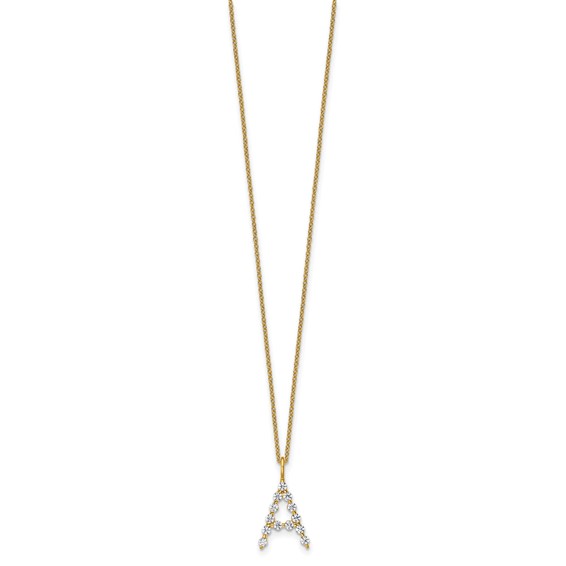 True Origin 14K Yellow Gold 3/8 carat Lab Grown Diamond VS+ F+ Complete Alphabet A Pendant Necklace