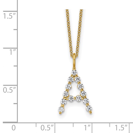 True Origin 14K Yellow Gold 3/8 carat Lab Grown Diamond VS+ F+ Complete Alphabet A Pendant Necklace