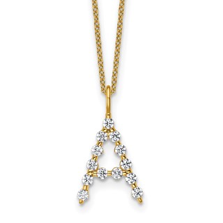 True Origin 14K Yellow Gold 3/8 carat Lab Grown Diamond VS+ F+ Complete Alphabet A Pendant Necklace
