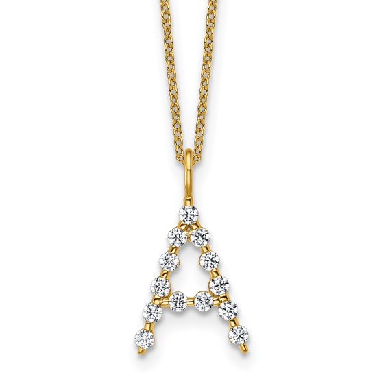 True Origin 14K Yellow Gold 3/8 carat Lab Grown Diamond VS+ F+ Complete Alphabet A Pendant Necklace
