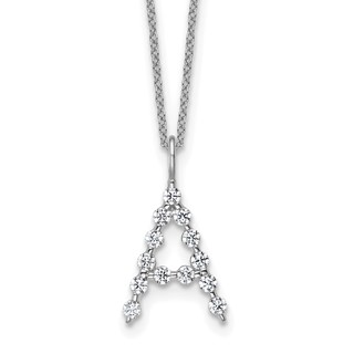 True Origin 14K White Gold 3/8 carat Lab Grown Diamond VS+ F+ Complete Alphabet A Pendant Necklace