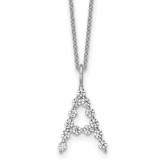 True Origin 14K White Gold 3/8 carat Lab Grown Diamond VS+ F+ Complete Alphabet A Pendant Necklace