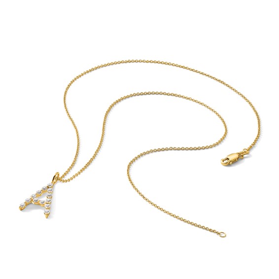True Origin 14K Yellow Gold 3/8 carat Lab Grown Diamond VS+ F+ Complete Alphabet A Pendant Necklace
