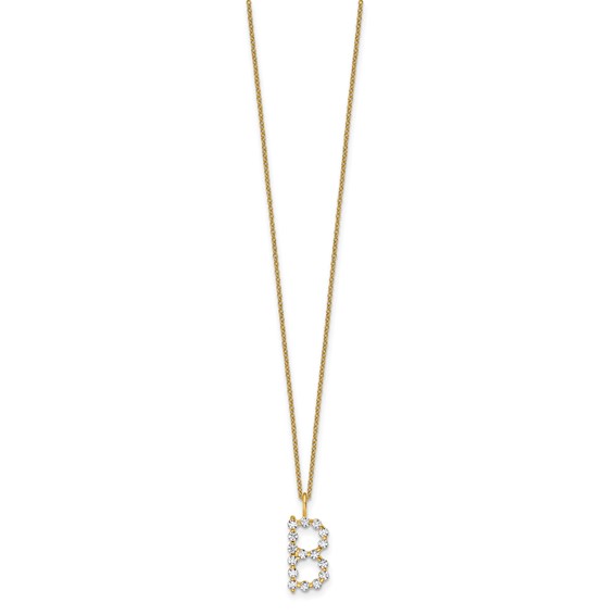True Origin 14K Yellow Gold 1/2 carat Lab Grown Diamond VS+ F+ Complete Alphabet B Pendant Necklace