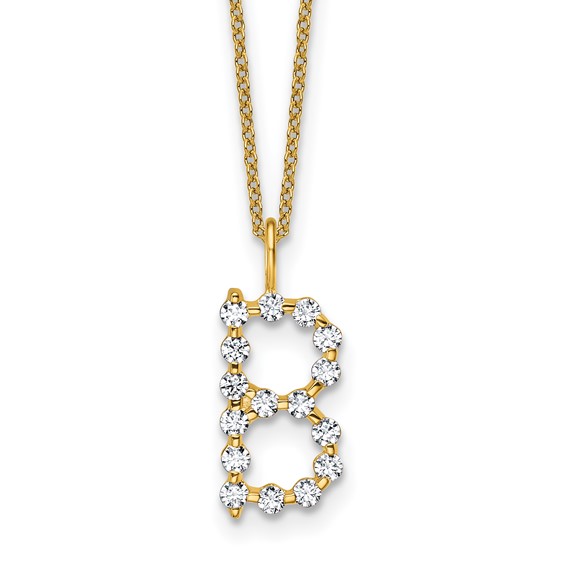 True Origin 14K Yellow Gold 1/2 carat Lab Grown Diamond VS+ F+ Complete Alphabet B Pendant Necklace