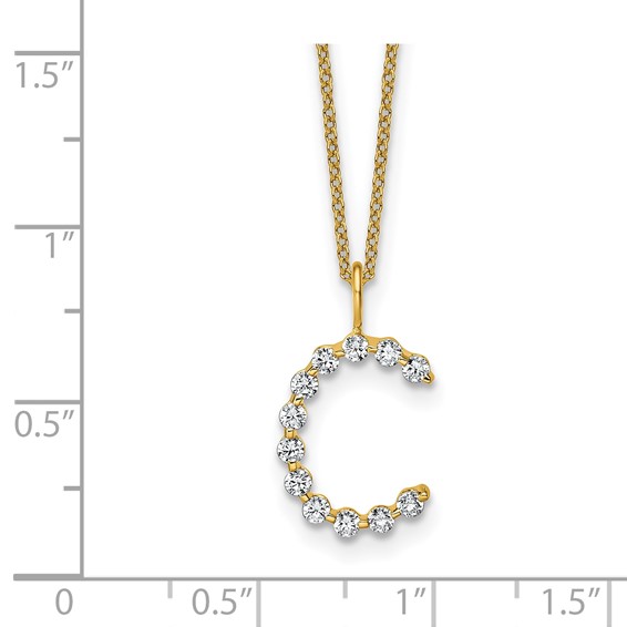 True Origin 14K Yellow Gold 3/8 carat Lab Grown Diamond VS+ F+ Complete Alphabet C Pendant Necklace