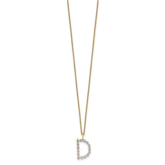 True Origin 14K Yellow Gold 1/2 carat Lab Grown Diamond VS+ F+ Complete Alphabet D Pendant Necklace