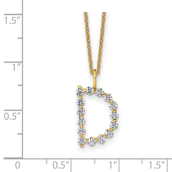 True Origin 14K Yellow Gold 1/2 carat Lab Grown Diamond VS+ F+ Complete Alphabet D Pendant Necklace