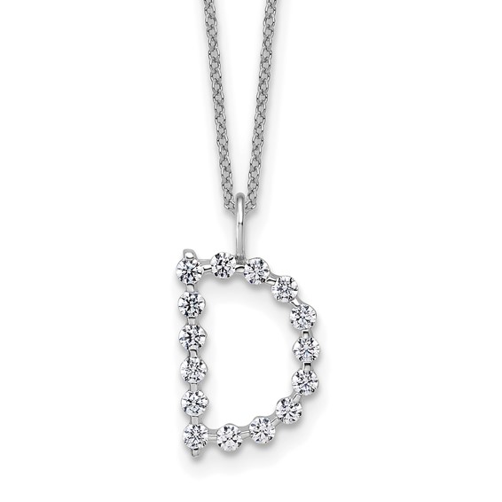True Origin 14K White Gold 1/2 carat Lab Grown Diamond VS+ F+ Complete Alphabet D Pendant Necklace