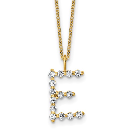 True Origin 14K Yellow Gold 1/2 carat Lab Grown Diamond VS+ F+ Complete Alphabet E Pendant Necklace