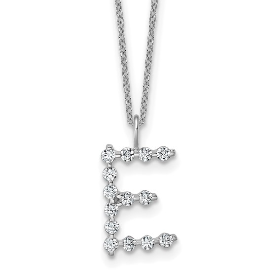 True Origin 14K White Gold 1/2 carat Lab Grown Diamond VS+ F+ Complete Alphabet E Pendant Necklace
