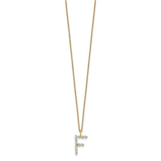 True Origin 14K Yellow Gold 3/8 carat Lab Grown Diamond VS+ F+ Complete Alphabet F Pendant Necklace