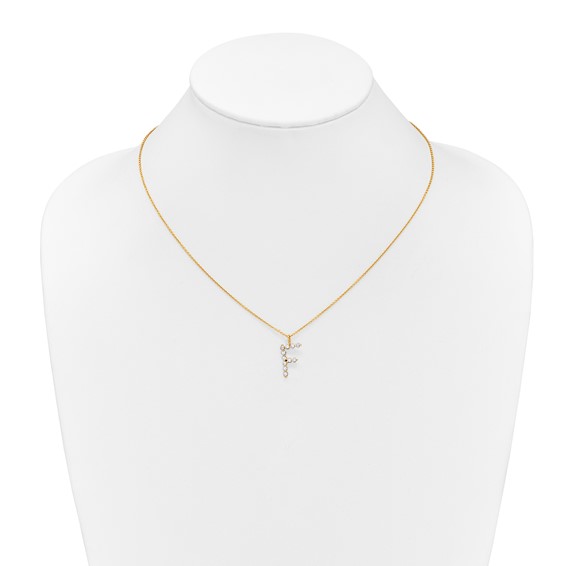 True Origin 14K Yellow Gold 3/8 carat Lab Grown Diamond VS+ F+ Complete Alphabet F Pendant Necklace