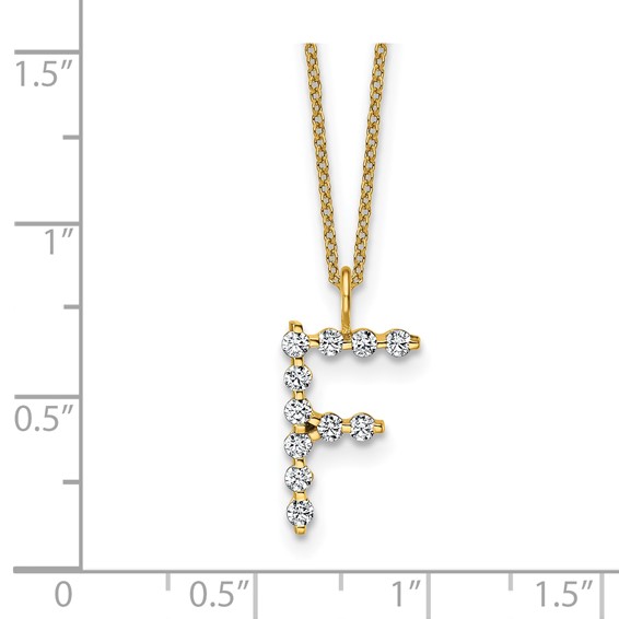 True Origin 14K Yellow Gold 3/8 carat Lab Grown Diamond VS+ F+ Complete Alphabet F Pendant Necklace