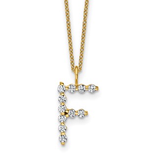 True Origin 14K Yellow Gold 3/8 carat Lab Grown Diamond VS+ F+ Complete Alphabet F Pendant Necklace