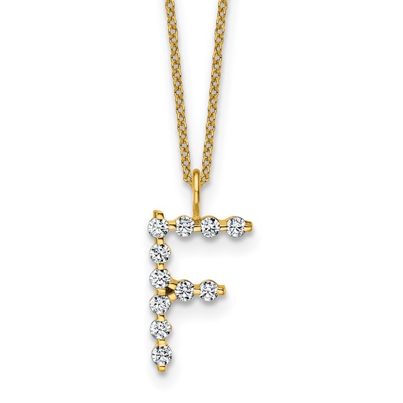 True Origin 14K Yellow Gold 3/8 carat Lab Grown Diamond VS+ F+ Complete Alphabet F Pendant Necklace