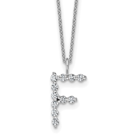 True Origin 14K White Gold 3/8 carat Lab Grown Diamond VS+ F+ Complete Alphabet F Pendant Necklace