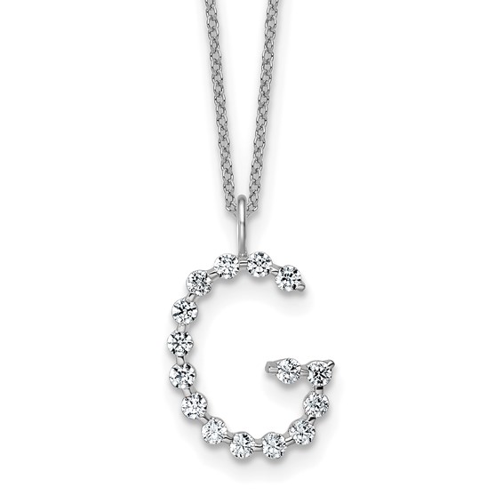 True Origin 14K White Gold 1/2 carat Lab Grown Diamond VS+ F+ Complete Alphabet G Pendant Necklace