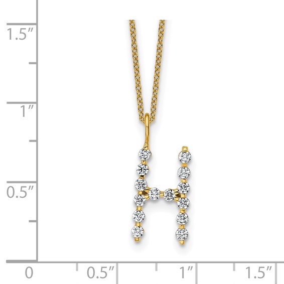 True Origin 14K Yellow Gold 1/2 carat Lab Grown Diamond VS+ F+ Complete Alphabet H Pendant Necklace
