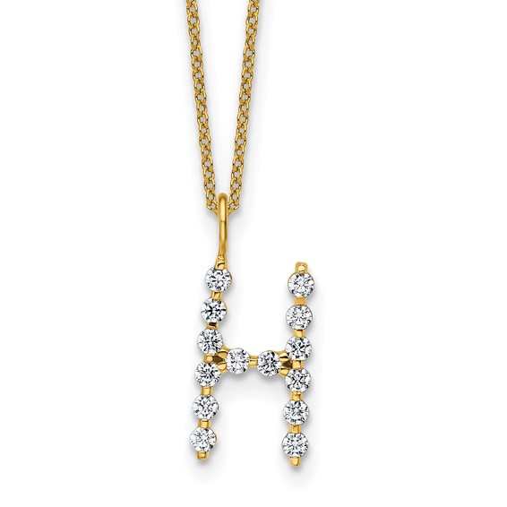 True Origin 14K Yellow Gold 1/2 carat Lab Grown Diamond VS+ F+ Complete Alphabet H Pendant Necklace