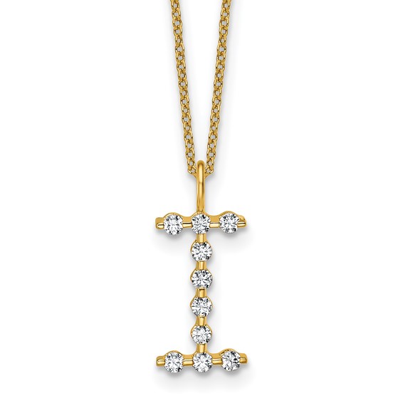 True Origin 14K Yellow Gold 1/3 carat Lab Grown Diamond VS+ F+ Complete Alphabet I Pendant Necklace