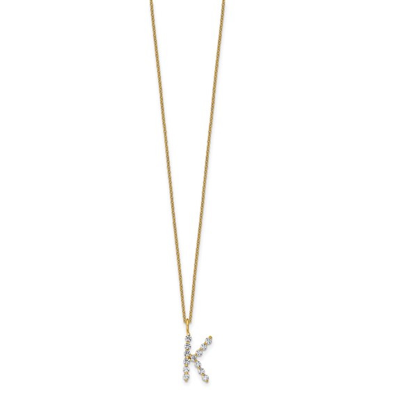 True Origin 14K Yellow Gold 3/8 carat Lab Grown Diamond VS+ F+ Complete Alphabet K Pendant Necklace